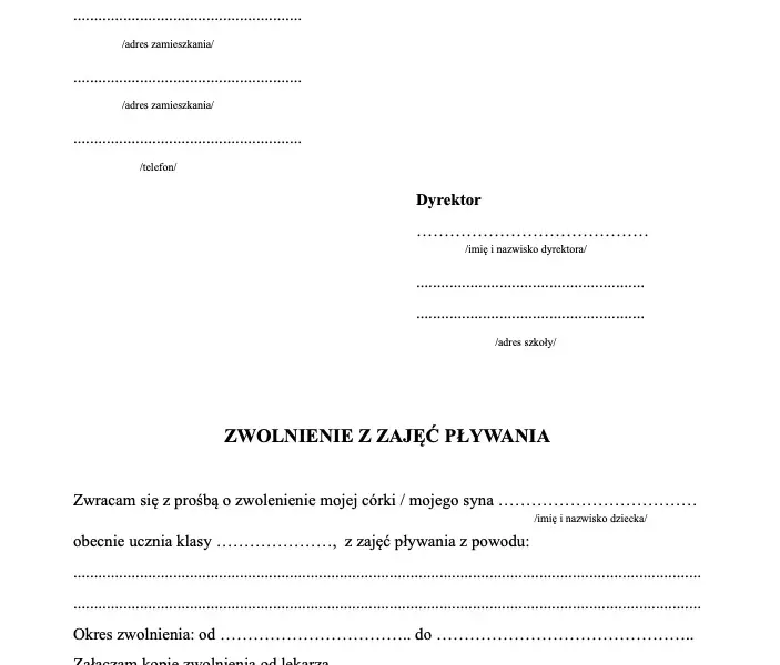 Jak napisać zwolnienie z basenu? Wzór i porady dla rodziców