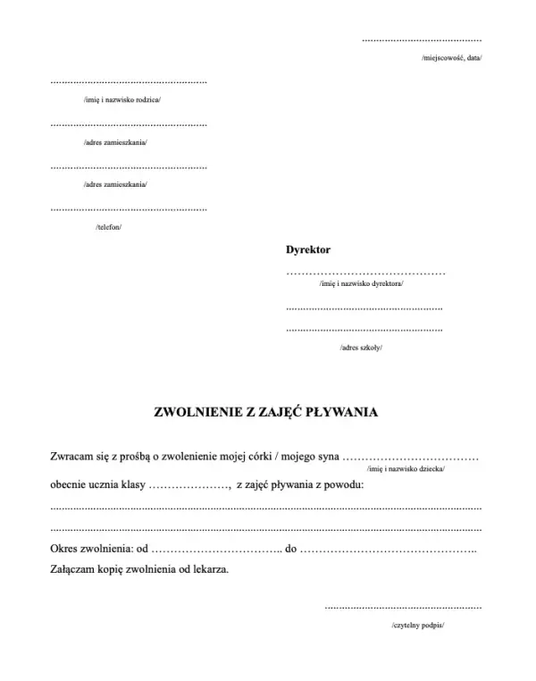 Jak napisać zwolnienie z basenu? Wzór i porady dla rodziców
